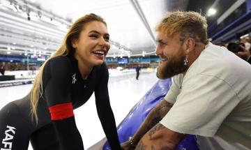 Jake Paul teary-eyed as fiancee Jutta Leerdam wins Winter Olympics gold medal